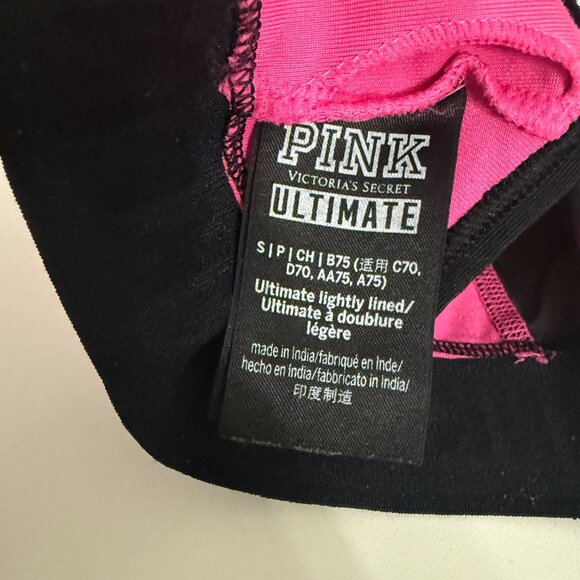 Victorias Secret Pink Ultimate Racerback Sports Bra Lightly Lined Small Pink & B - Picture 3 of 3